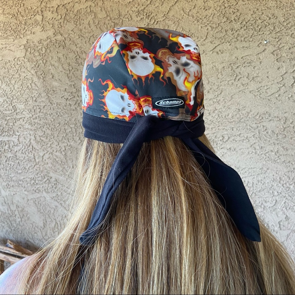 Biker HEAD WRAP Skull + Fire Design by SCHAMPA Excellent Condition - Picture 8 of 13